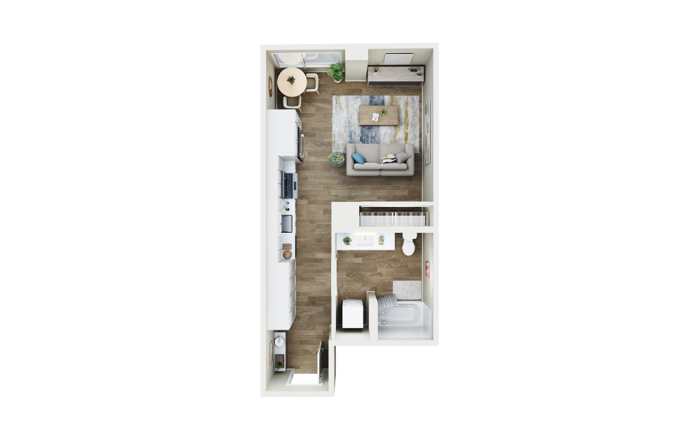 Studio - A3 - Studio floorplan layout with 1 bath and 467 square feet.