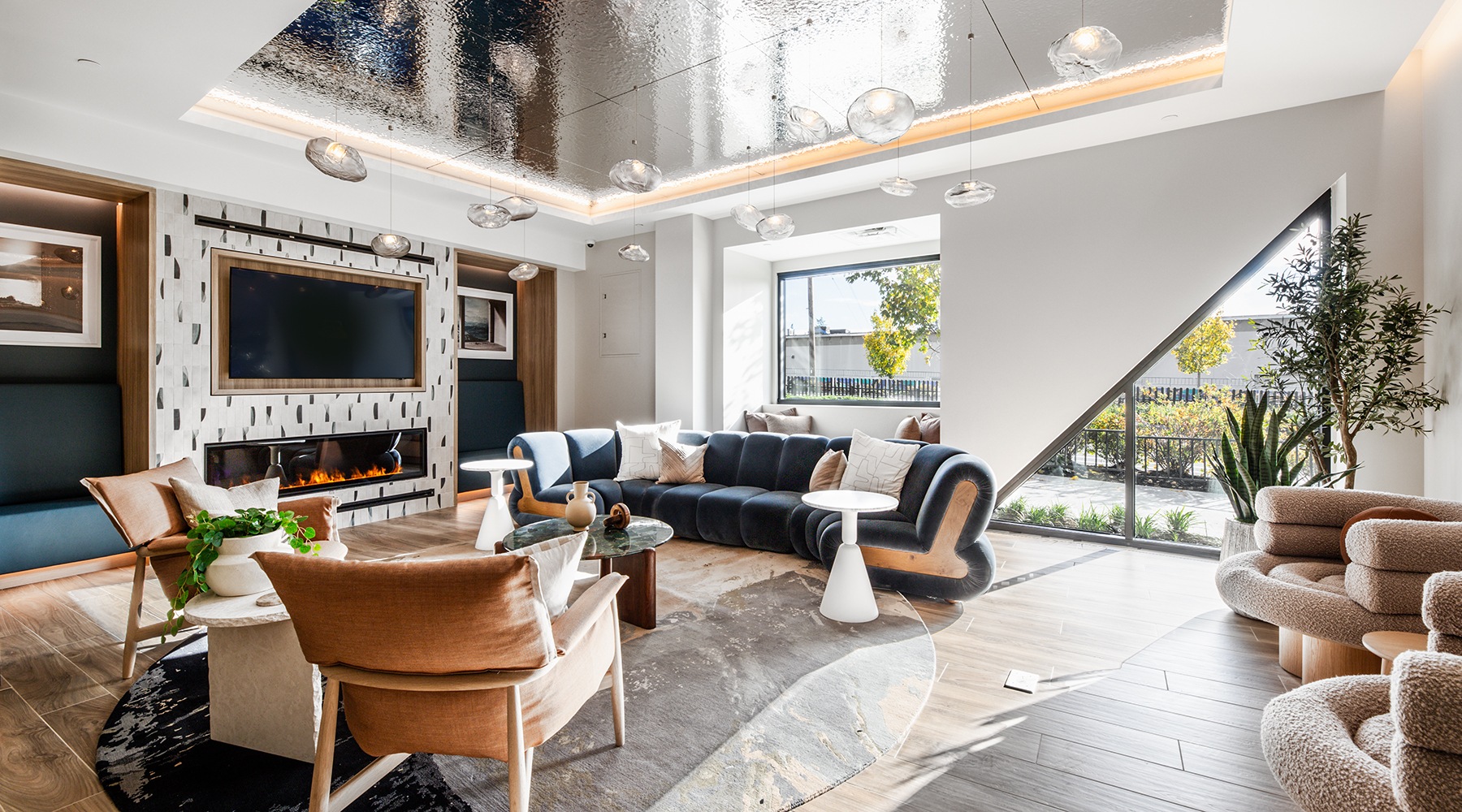 lobby with fireplace and seating area